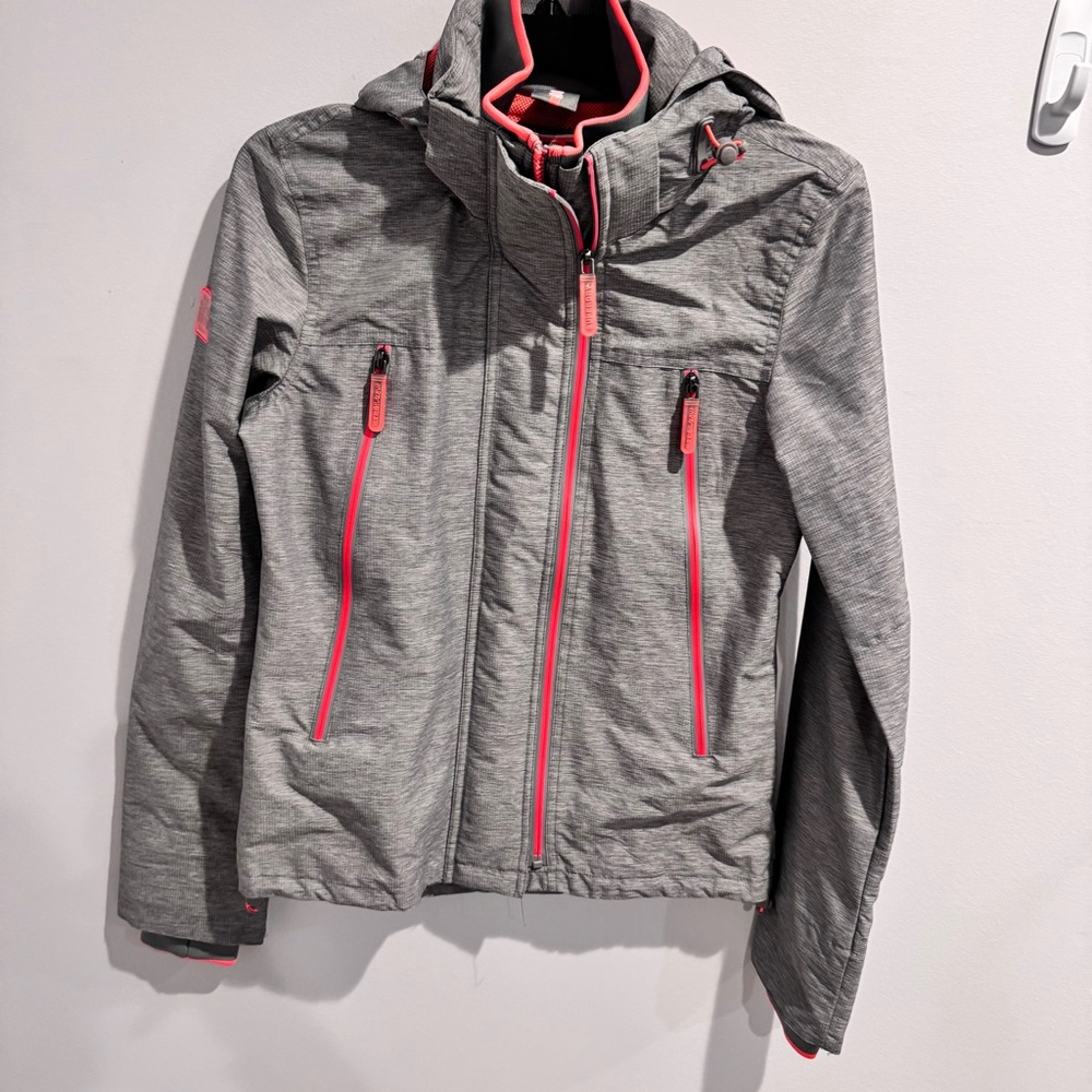 NWT Superdry‎ Pop Zip Velocity Sd-Windcheater Women`s Jacket Grey/Coral Size 4